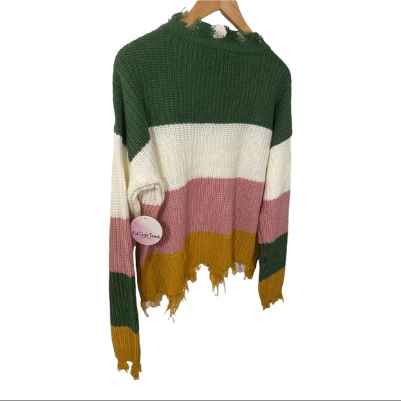 FULL CIRCLE THREADS DISTRESSED FRAYED COLOR BLOCK CROPPED SWEATER NWT - Picture 12 of 16
